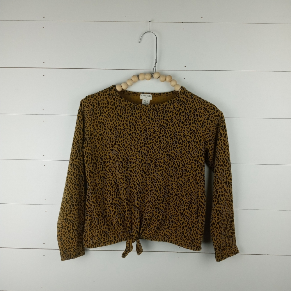 Crewcuts girls M tan with black cheetah design tie bottom top crewneck